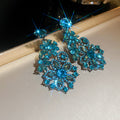 Blue Crystal Floral Statement Earrings For Women Jewelry view 6
