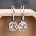 Silver Tone Pink Square Crystal Drop Earrings Polished Statement Fashion Jewelry view 2