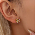 Gold Snowflake Stud Earrings With Open Petal Zircon Design view 4