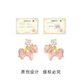 Gold Tone Clear Stone Top And Pink Pony Stud Earrings view 3