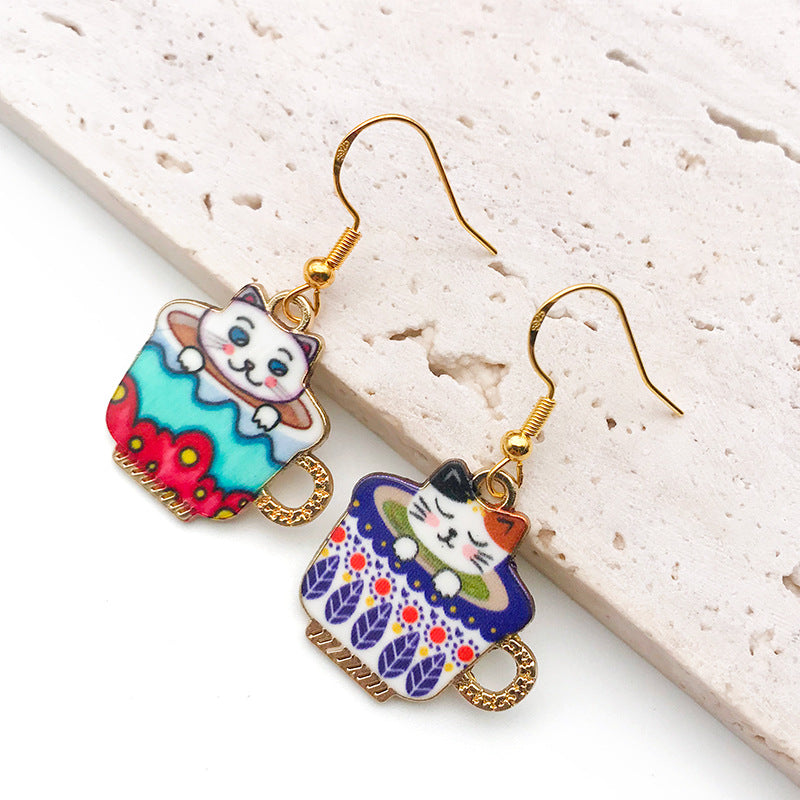 Enamel Zinc Alloy Cup Cat Charm Pendant for DIY Earrings Necklace Jewelry Accessories