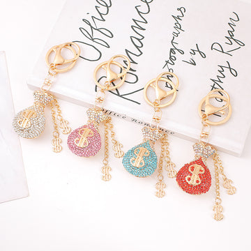 Rhinestone Money Bag Keychain Dollar Sign Crystal Charm