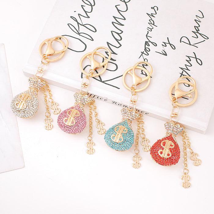 Rhinestone Money Bag Keychain Dollar Sign Crystal Charm