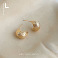 Gold Textured Teardrop Crescent Stud Earrings Post Backs view 2