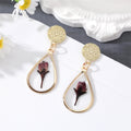Six Design Gold Tone Geometric Resin Pressed Flower Drop Stud Earrings view 7