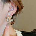 Gold Tone Pearl And Clear Crystal Cluster Stud Earrings view 3