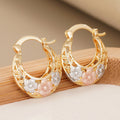 Tricolor Gold Rose Silver Frosted Flower Hoop Ear Clip Pair view 1
