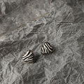 Black White Zebra Stripe Heart Stud Earrings Silver Rim view 4