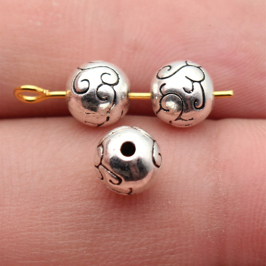 6.9x6.9x6.6mm 1.1g Antique Silver Zinc Alloy Vine Texture Spacer Beads for Bracelet Jewelry Making
