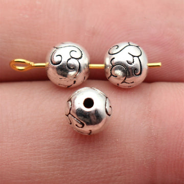 Vine Swirl Pattern Round Spacer Bead Metal Jewelry Making Component