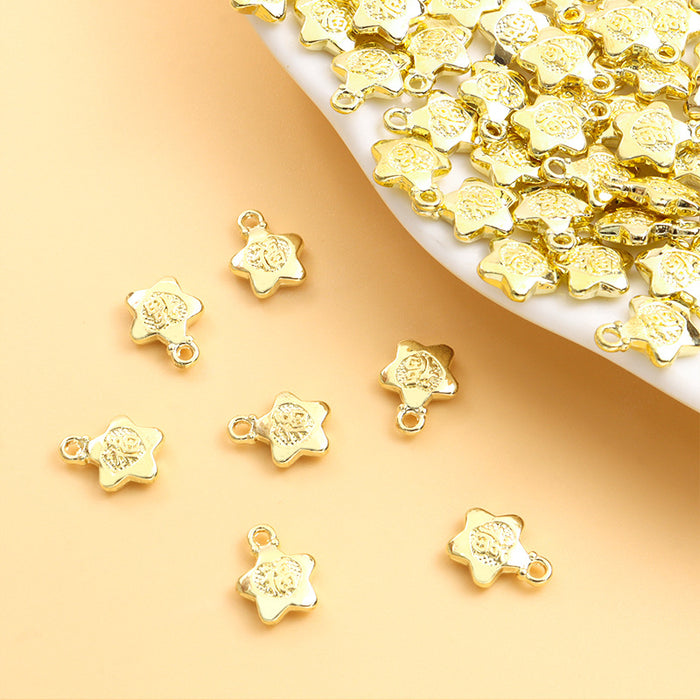 Gold Tone Fu Character Star Metal Pendant Charm for Jewelry Making