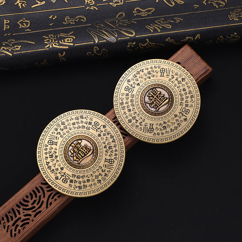 Double-Sided Brass Blessing Compass Keychain Desk Toy Ornament