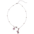 Silver Pink Heart Charm Necklace Envelope Charm Beaded Chain view 5