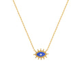 Blue Evil Eye Pendant Necklace Gold Spiked Frame Chain view 5