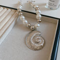 Pearl Bead Seashell Pendant Necklace and Shell Stud Earrings view 9
