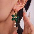 Resin Flower and Crystal Tassel Hoop Earrings in Twelve Colors view 3