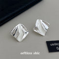 Silver Irregular Wrinkled Square White Enamel Stud Earrings view 1