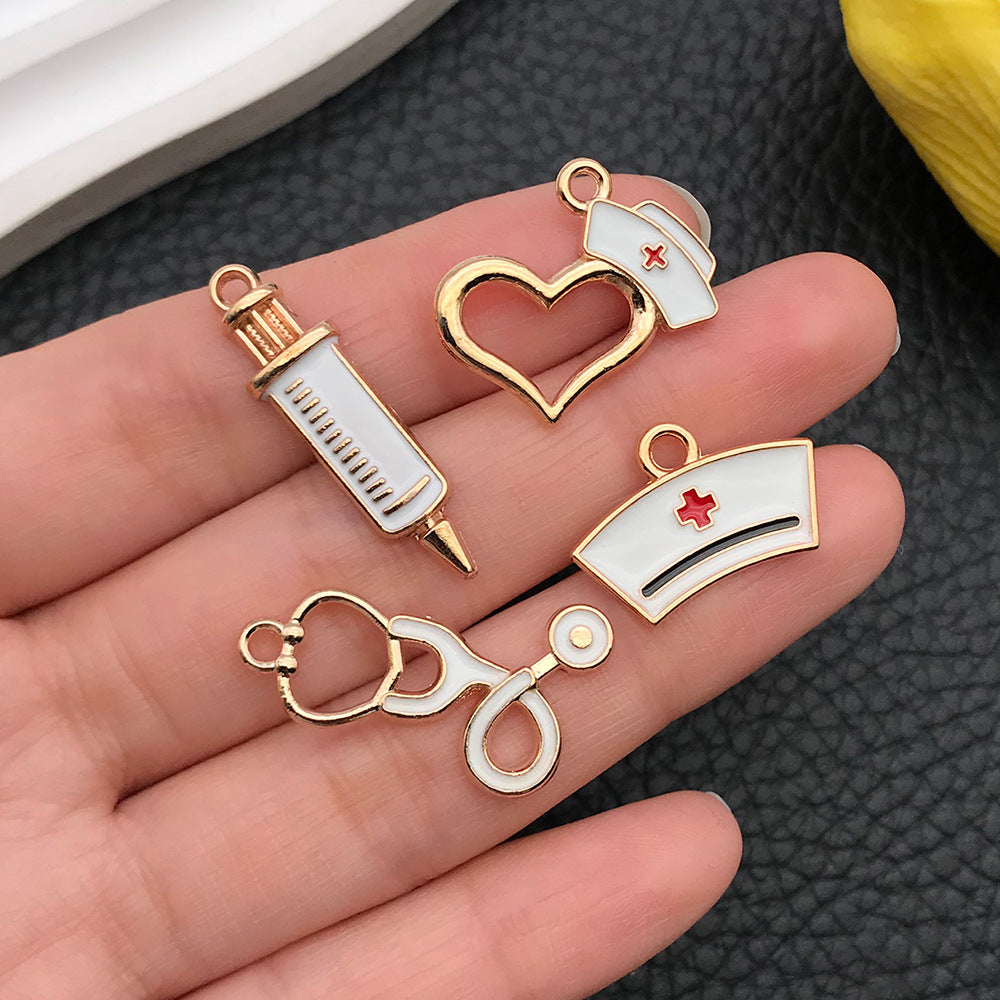 Enamel Zinc Alloy Stethoscope Syringe Heart charm pendants for DIY medical theme jewelry