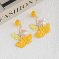 Woven Leaf Pearl Look Branch Statement Earrings in Six Colors view 9