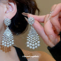 Crystal Chandelier Stud Earrings With Pearl Tassels view 2