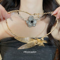 Leaf Flower Collar Necklace And Open Leaf Cuff Bracelets view 1