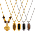 Gold Steel Oval Stone Shell Pendant Necklace Variants view 5