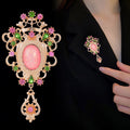 Red Gold Tone Ornate Oval Gemstone Metal Brooch Pin view 5