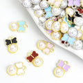 Pearl Bow Charms in Gold and Silver Tones, Six Enamel Colors view 1