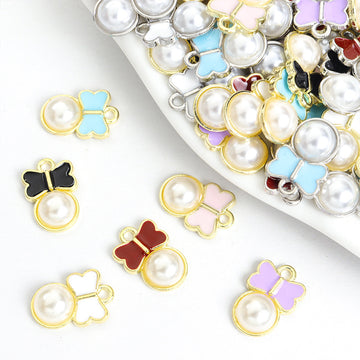 Pearl Bow Charms in Gold and Silver Tones, Six Enamel Colors
