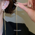 X Shaped Long Chain Threader Earrings in Two Colors view 3