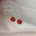 Red Rhinestone Apple Fruit Stud Earrings Gold Tone Leaf view 1