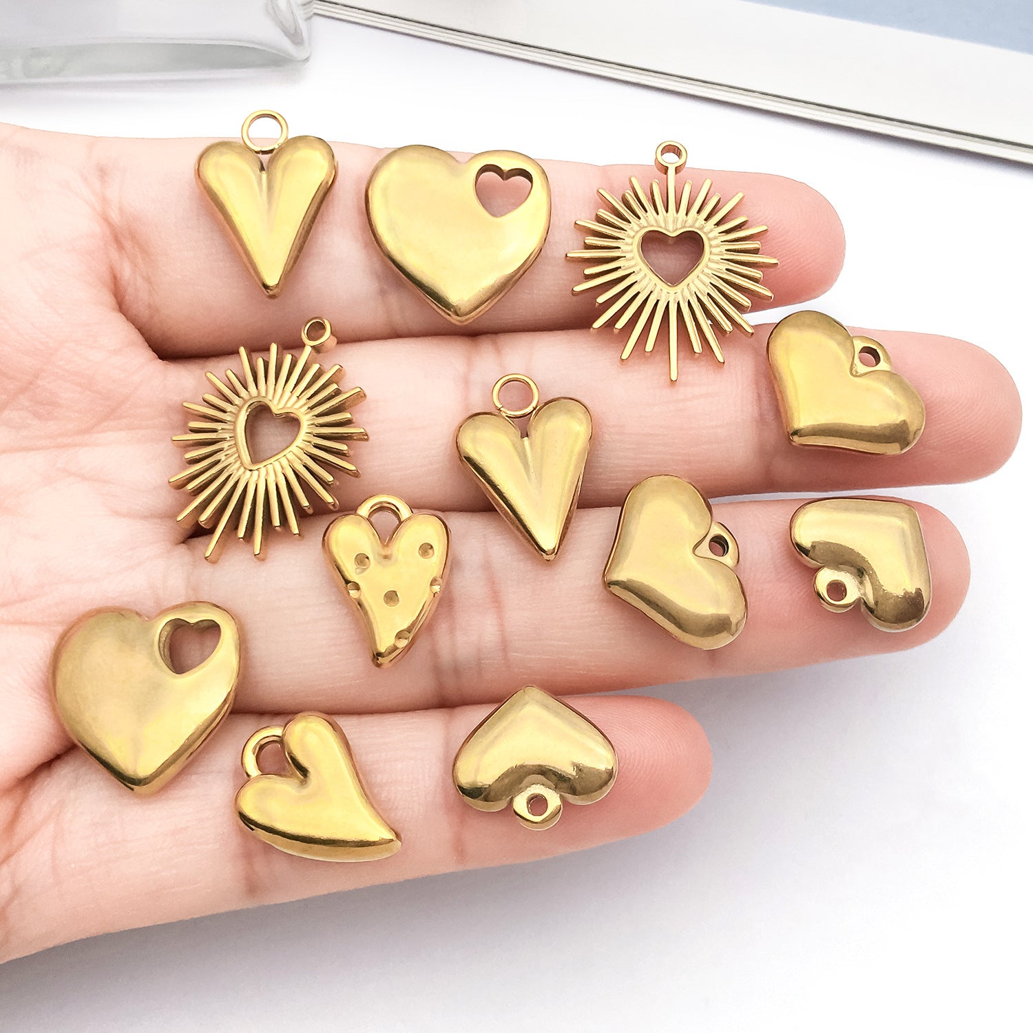 Stainless Steel Boho Radiant Heart Charm Pendant for DIY Necklace and Earrings