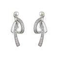 Silver Tone White Pearl And Clear Stone Ribbon Stud Earrings view 5
