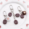 Coffee Bean And Cup Charm Keychains With Silver-Tone Snap Clasps view 3