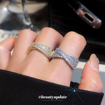 Cross X Multi Row Pave Open Adjustable Ring Silver Gold