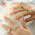 Heart Glass Stone Ring Embossed Band Gold or Steel view 4