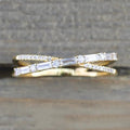 Crossed Baguette Pave Split Shank Finger Rings Three Colors view 3