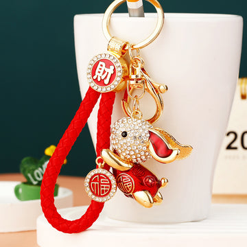 Jeweled Flying Rabbit Fortune Keychains in Four Pictured Colors