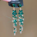 Green Crystal Floral Long Drop Stud Earrings Fashion Jewelry for Women view 6