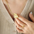 Dual Chain Textured Leaf Pendant Necklace Gold Or Steel view 4