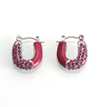 U-Shape Enamel Rhinestone Huggie Hoop Earrings Gold Steel view 10