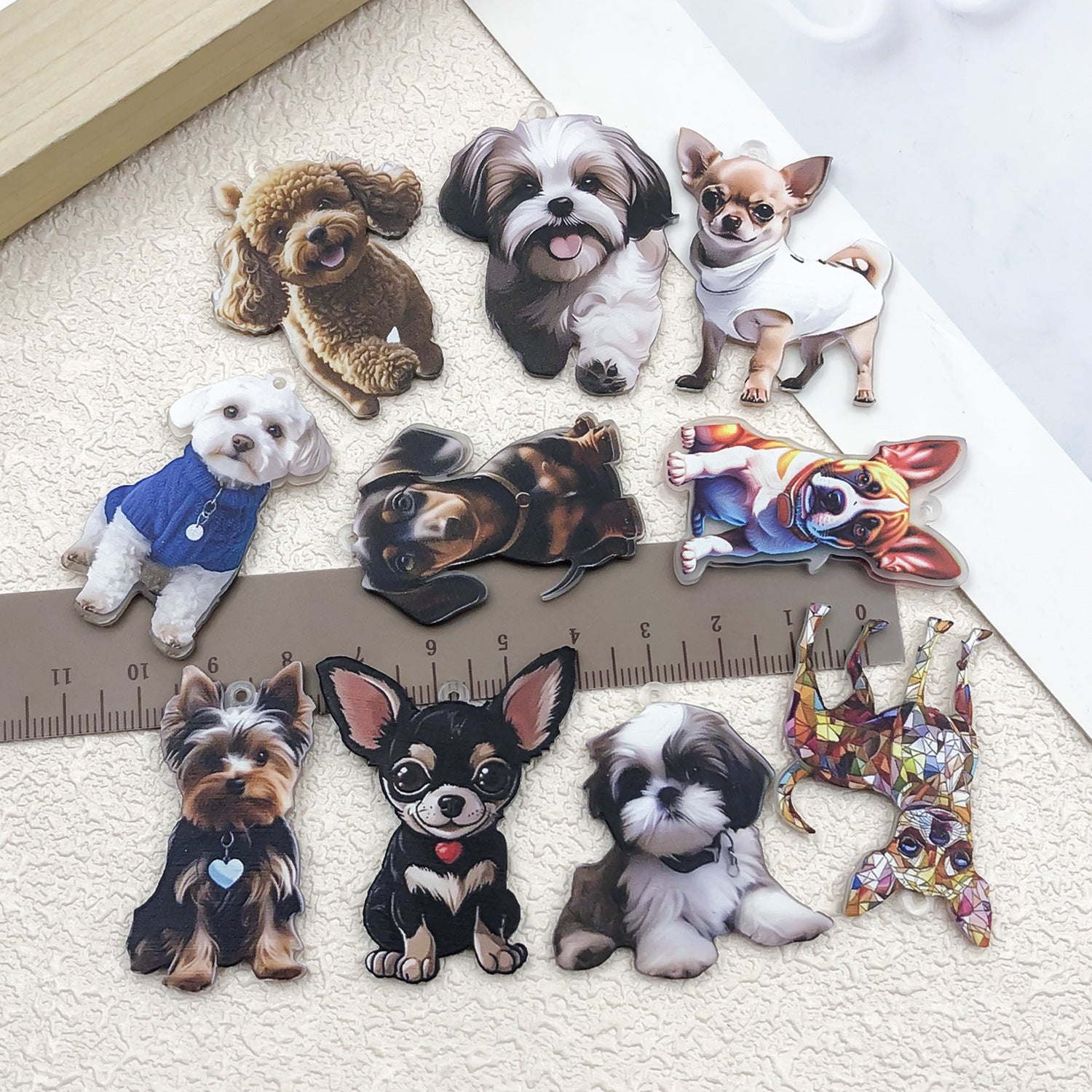 Acrylic Cartoon Puppy Dog Double Sided Charm Pendant for DIY Bracelet Necklace Keychain Jewelry Making