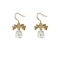 Gold-Tone Bow Clear Crystal Bell Drop Hook Earrings Pair view 5