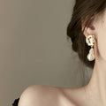 Enamel Floral Tile and Baroque Pearl Drop Earrings view 2