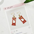 Red Guillotine Gothic Drop Earrings with Stainless Steel Ear Wires view 5