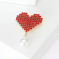 Red Crystal Pixel Heart Brooch with Pearl Drop for Jackets and Scarves view 3