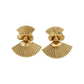 Pleated Fan Flower Stud Earrings in Gold Tone or Silver Tone view 5