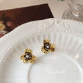 Antique Gold Textured Flower Stud Earrings Pearl Centers view 6