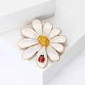 Daisy Ladybug Brooch Silver or Gold Tone White Enamel Pin view 3