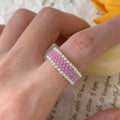 Purple Seed Bead Wide Band Ring Silver Edge Bead Rows view 6